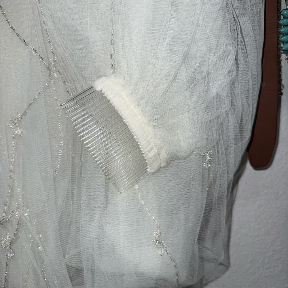 Ivory /white Tulle Bridal Veil with Decorative Beading